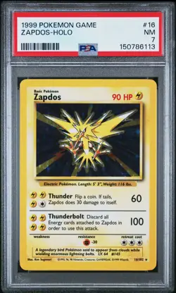Pokemon 1999 Zapdos Base Set 16/102 Holo Rare English 1999 PSA 7 - Image 1