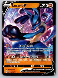 Lucario V 027/073 Holo V Rare Champion's Path Pokemon Near Mint - Image 1