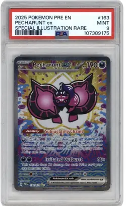 Pecharunt ex #163 2025 Pokemon SV Prismatic Evolutions Secret Rare PSA 9 - Image 1
