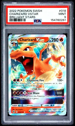 2022 POKEMON SWORD & SHIELD BRILLIANT STARS #018 CHARIZARD VSTAR PSA 9 - Image 1