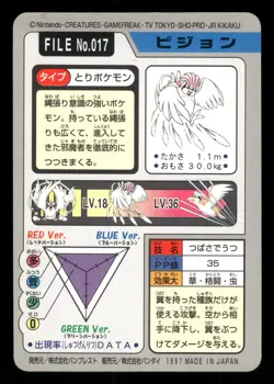 Pidgeotto 017 Japanese,Vintage Pokemon Carddass - Image 2
