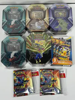Pokemon Triple Whammy Tins x4 + X1 Xerneas Tin + X3 Surging Sparks & X2 Mini PF - Image 1
