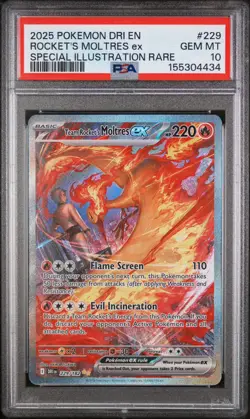 2025 POKEMON DRI EN-DESTINED RIVALS #229 TEAM ROCKET'S MOLTRES EX PSA 10 - Image 1
