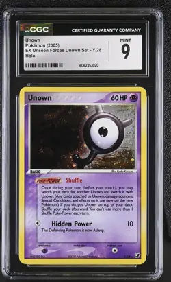 CGC 9 MINT Unown 2005 EX Unseen Forces Unown Set Y/28 Holo Pokemon Card - Image 1