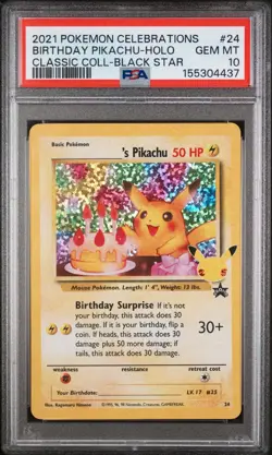 2021 POKEMON CELEBRATIONS CLASSIC COLLECTION #24 BIRTHDAY PIKACHU-HOLO PSA 10 - Image 1