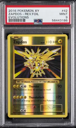 2016 POKEMON XY EVOLUTIONS #42 ZAPDOS-REVERSE FOIL PSA 9 - Image 1