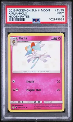 2019 POKEMON SUN & MOON HIDDEN FATES #SV35 KIRLIA-HOLO PSA 9 - Image 1