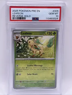 2025 Pokemon Prismatic Evolutions #005 Leafeon Reverse Holo PSA 10 Card GEM MINT - Image 1