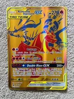 JUMBO Oversized Reshiram & Charizard GX Tag Team Gold Promo SM247 Pokemon NM - Image 1