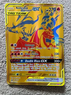 JUMBO Oversized Reshiram & Charizard GX Tag Team Gold Promo SM247 Pokemon NM - Image 3