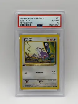 1999 Pokemon FRENCH 1st Edition Base Set Rattata 61/102 PSA 10 GEM MINT - Image 1