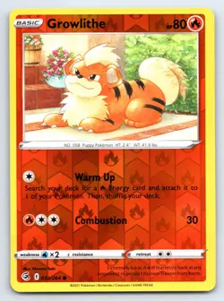 Pokemon SWSH08: Fusion Strike Growlithe Common SWSH08 Reverse Holo 032/264 NM - Image 1