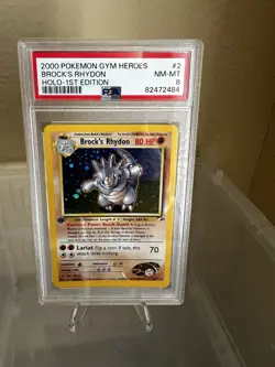 BROCK'S RHYDON 2/132 1st Edition Gym Heroes Holo Rare 2000 Pokemon Card PSA 8 - Image 1