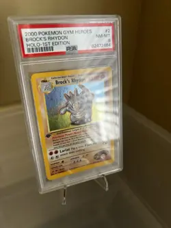 BROCK'S RHYDON 2/132 1st Edition Gym Heroes Holo Rare 2000 Pokemon Card PSA 8 - Image 2