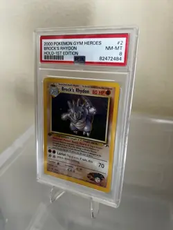 BROCK'S RHYDON 2/132 1st Edition Gym Heroes Holo Rare 2000 Pokemon Card PSA 8 - Image 3