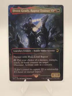 MTG Magic the Gathering REX Jurassic World Borderless Owen Grady Raptor Trainer - Image 1