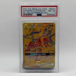 2021 POKEMON SM BLACK STAR PROMO #SM247 FULL ART/RESHIRAM & CHARIZARD GX PSA 8 - Image 1