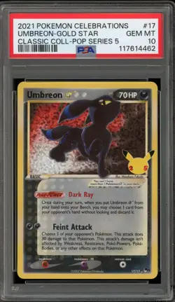 Pokemon Umbreon Gold Star Celebrations Classic Coll POP Series 5 Holo #17 PSA 10 - Image 1