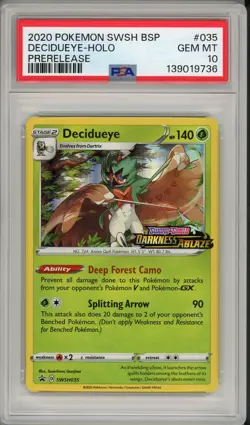 2022 Pokemon SWSH Black Star Promo Decidueye Holo Prerelease #035 PSA 10 - Image 1