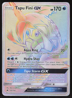 Tapu Fini GX 152/147 Rainbow Rare Burning Shadows Pokemon Lightly Played - Image 1