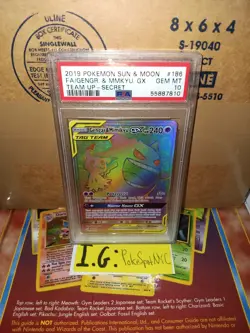 Pokemon 2019 Team Up Gengar & Mimikyu Gx PSA 10 Gem Mint #186 Secret Rare - Image 1