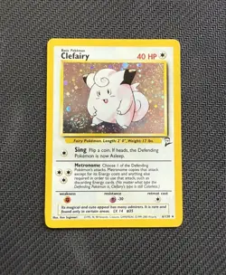 Clefairy 6/130 Holo Rare SWIRL Base Set 2 Pokemon Card - MP - Image 1