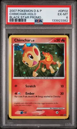 2007 POKEMON DIAMOND & PEARL BLACK STAR PROMO #DP02 CHIMCHAR-HOLO PSA 6 - Image 1