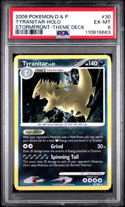 2008 POKEMON DIAMOND & PEARL STORMFRONT THEME DECK #30 TYRANITAR-HOLO PSA 6 - Image 1