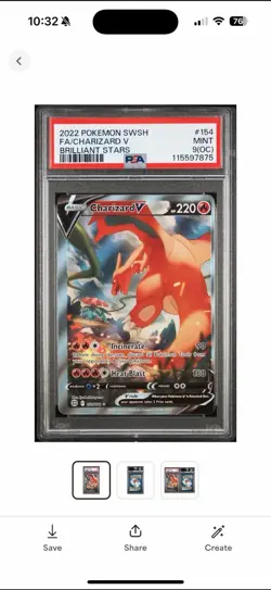 Pokemon Brilliant Stars Charizard V Full Art Alt Art MISCUT PSA 9 (OC) #154 - Image 3