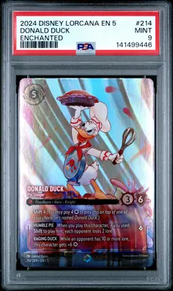 2024 DISNEY LORCANA EN 5-SHIMMERING SKIES #214 DONALD DUCK - PIE SLINGER PSA 9 - Image 1