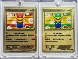 Mario & Luigi Pikachu Cosplay Metal Polished Collectible Pokemon Card Set - New - Image 1