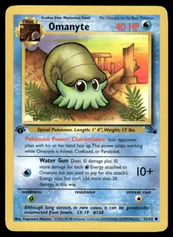 Pokemon Cards Omanyte 52/62 1st Edition Fossil WOTC Common LP - Image 1
