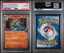 2025 Pokemon DRI EN Pre-Release Staff #096 Rocket's Tyranitar PSA 10 - Image 3
