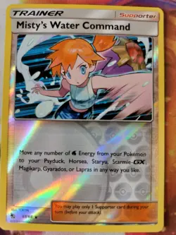 Misty's Water Command 63/68 NM Reverse Holo Hidden Fates Sun Moon Pokemon Card - Image 1
