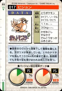 Pidgeotto Carddass 1996 Vintage Pokemon Pocket Monsters Vending Card B63 NM - Image 2