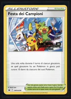 Pokemon Champions Festival Promo SWSH296 Pikachu Worlds 2022 ITALIAN NM - Image 1