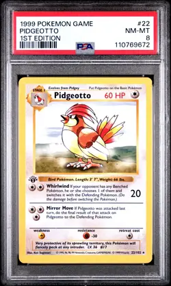 1999 POKEMON BASE SET 1ST EDITION #22 PIDGEOTTO PSA 8 - Image 1