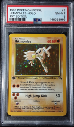 Pokemon Hitmonlee 1st Edition Holo PSA 8 Fossil Set 7/62 Vintage 1999 WOTC - Image 1
