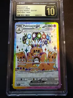CGC 10 Pristine Palossand ex 221/191 Surging Sparks SSP Pokemon Card - Image 1