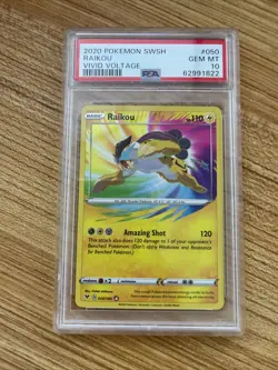 PSA 10 GEM MINT Amazing Rare Raikou 2020 Pokemon Vivid Voltage Holo 50/185 - Image 1