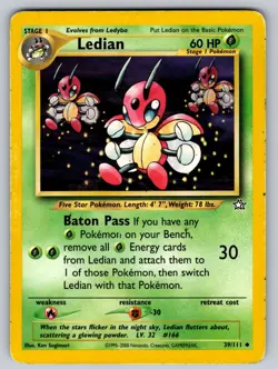 Ledian 39/111 Unlimited Uncommon Neo Genesis Pokemon Heavily Played - Image 1