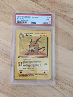 1999 Pokemon Fossil Raichu 1st Edition 29/62 PSA 9 MINT - Image 1