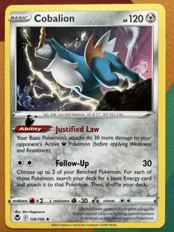 [Large Printer Hickey Error] Pokemon Card Cobalion (126/195) Silver Tempest *LP* - Image 1