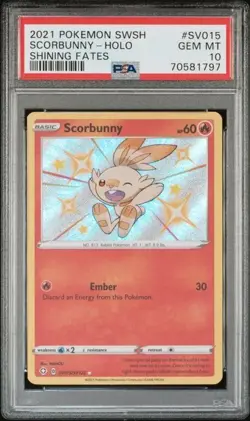 2021 POKEMON SWORD & SHIELD SHINING FATES #SV015 SCORBUNNY-HOLO PSA 10 - Image 1