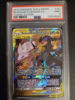 2019 Pokemon Cosmic Eclipse Reshiram & Zekrom GX 157 PSA 9 MINT - Image 1