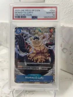 2025 One Piece OP13 EN Treasure Rare #058 Monkey D Luffy PSA 10 GEM MINT - Image 1