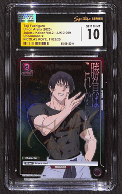 CGC GEM MINT 10 Signed Nicolas Roye Union Arena Toji Fushiguro UEX02BT/JJK-2-009 - Image 1