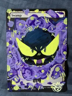 Pokemon Gastly Inspired MTG Swamp Alter ACEO - Handpainted by ghostiite.ink - Image 1