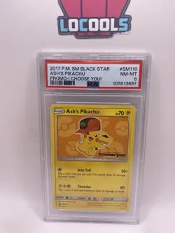 PSA 8 Ash's Pikachu SM110 Black Star Promo Pokemon Card 2017 I Choose You! Mint - Image 1