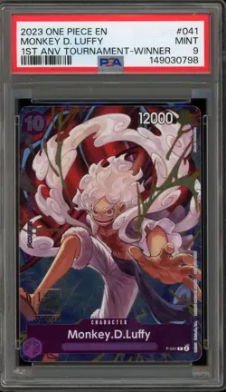 One Piece CCG Monkey.D.Luffy 1st Anniversary Tournament Winner P-041 PSA 9 Mint - Image 1